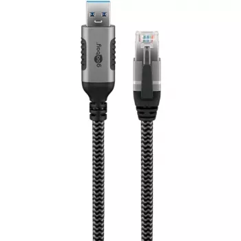 Wentronic goobay USB-A uz RJ-45 tīkla kabelis, 1,0 m, CAT 6, FTP, pīts apvalks, melns/sudrabs (70299)