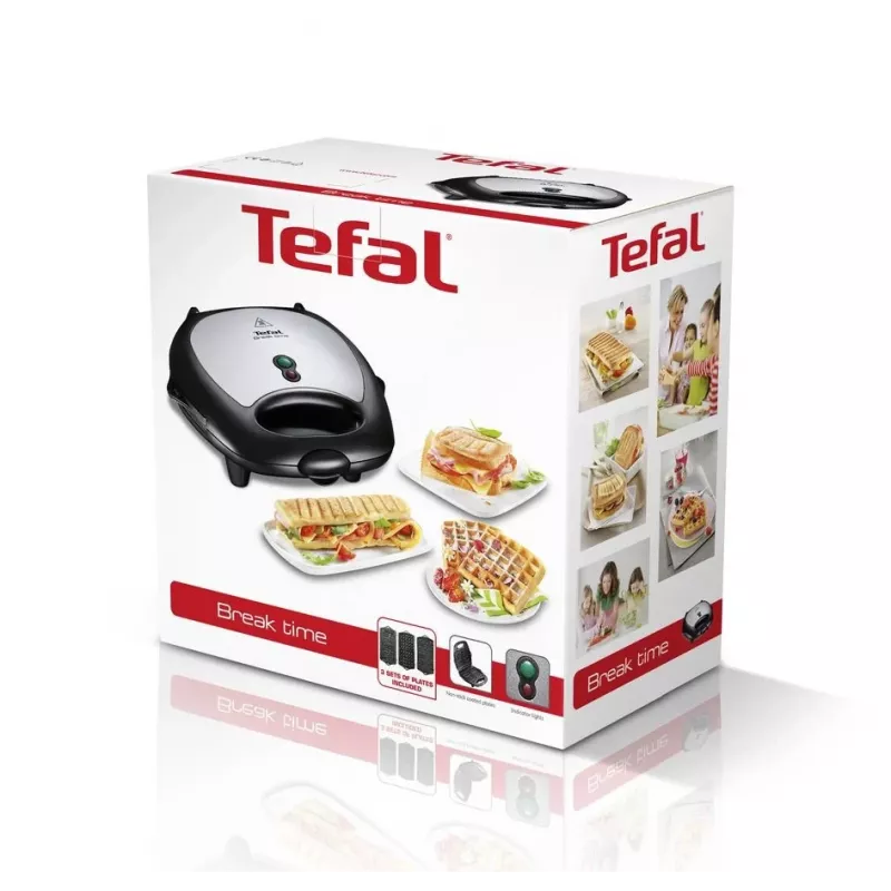 Sviestmaižu gatavotājs Tefal Break Time SW6148 — 2 sviestmaizes, noņemamas nepiedegošas plāksnes, vada uzglabāšana, melns/pelēks