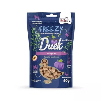 Saldēts gardums suņiem SYTA MICHA Freezy Duck with Plum 40 g — hipoalerģisks, bezgraudu, pieaugušiem suņiem