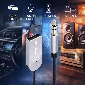 Bezvadu audio uztvērēja adapteris QOLTEC HiFi BT6.0 2xRC – Bluetooth audio uztvērējs skaļruņiem un automašīnas stereo