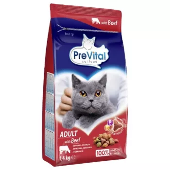 Sausā barība kaķiem PREVITAL Adult ar liellopu gaļu 1.4 kg