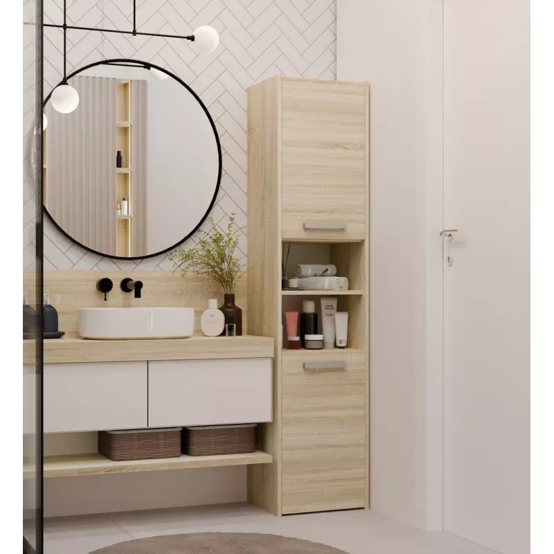 Vannas istabas uzglabāšanas skapis Top e shop S40 SONOMA — Ozola rāmis, brīvi stāvošs, 6 plaukti, 400×300×1700 mm