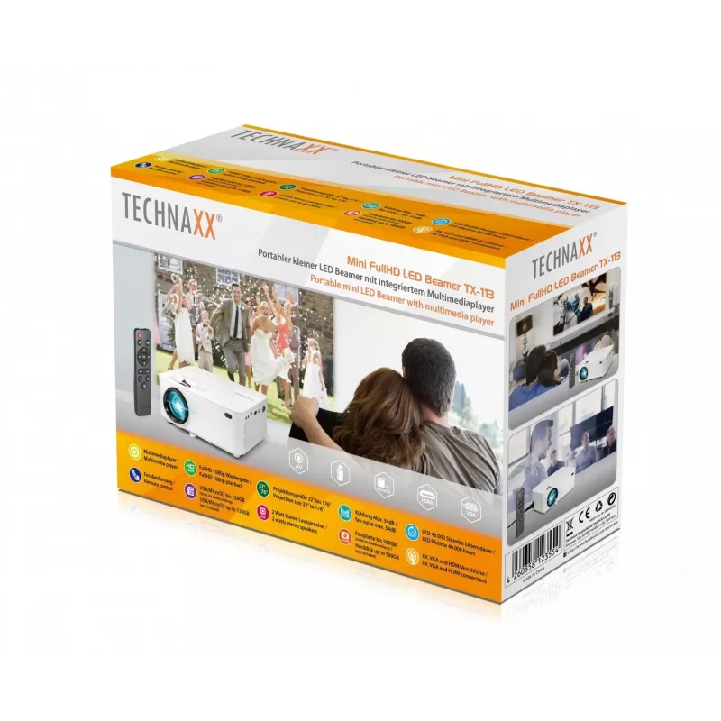 Projektors Technaxx TX-113 1800 ANSI lūmenu LED 800x480 balts