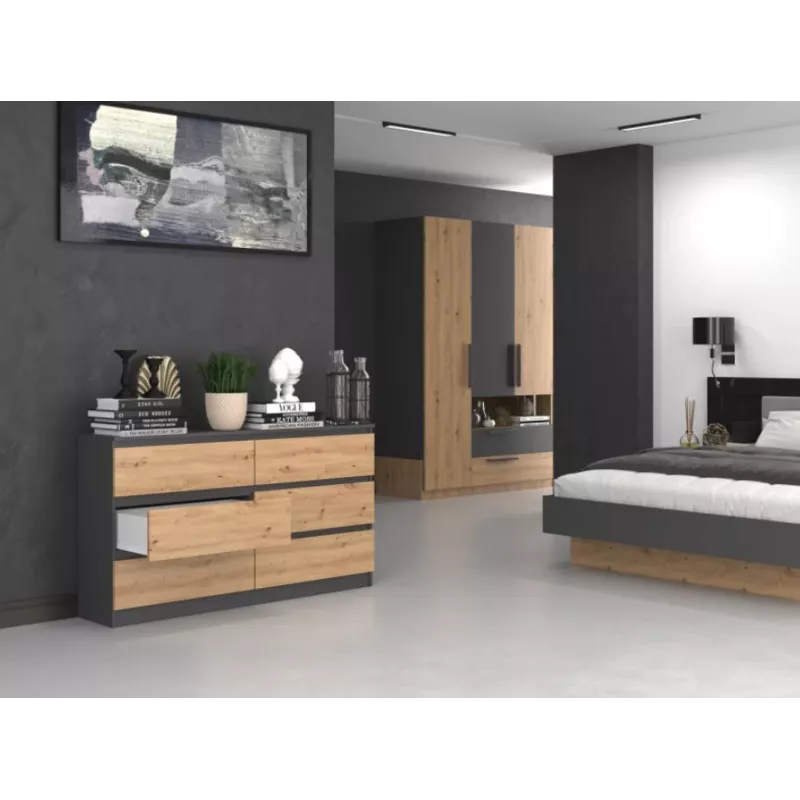 Kumode Top e Shop M6 140 ANT/ART, 6 atvilktnes, Antracīts Ozols, 1380×750×400 mm