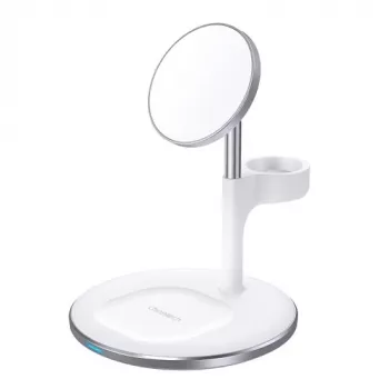 Choetech T586-F 3-in-1 magnētiskais bezvadu lādētājs ar statīvu, 15 W, balts