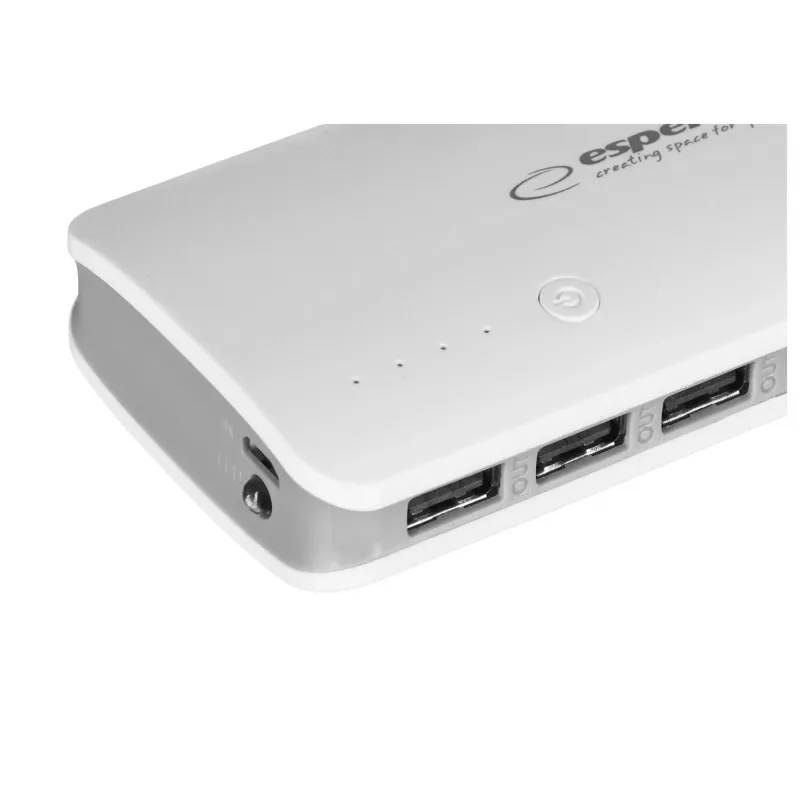 Pārnēsājamais lādētājs Esperanza EMP106WE Radium — 8000 mAh, 3 ierīču izvads, Micro-USB ieeja, 5V/2A un 5V/1.5A/1A izvadi, pelēks