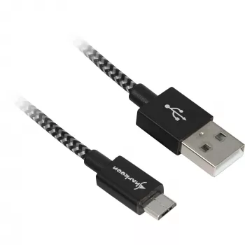 USB 2.0 kabelis, USB-A ligzda > Micro-USB spraudnis (melns/pelēks, 0,5 m, pinums)