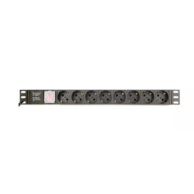 Strāvas sadalītājs GEMBIRD EG-PDU-014 — 8× F tipa kontaktligzdas, 16 A, 3 m kabelis, 1U plaukts, 3680 W, melns