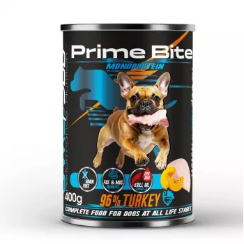 PRIME BITE Monoprotein Tītars ar ķirbi - mitrā suņu barība - 400g