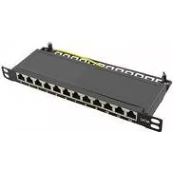 LogiLink - Sadales panelis - montāžai statīvā - RJ-45 x 12 - Melns, RAL 9005 - 0,5U - 25,4 cm (10 inch)