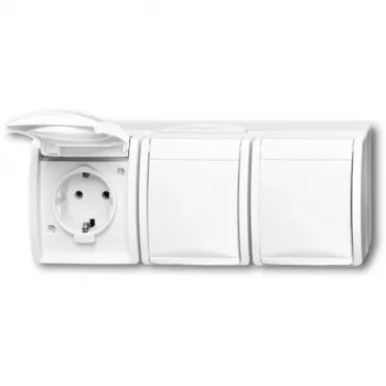 Kontaktligzda CEE 7/3 Busch-Jäger 2084-0-0712, 2P+E, 16 A, 250 V, IP44, balta, 222×83×55 mm