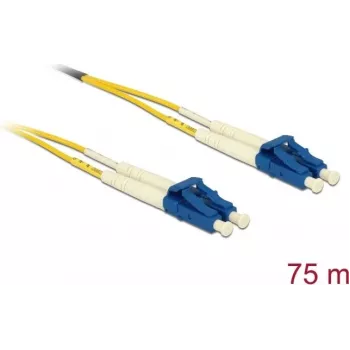 DELOCK InfiniBand/optiskās šķiedras kabelis 75 m OS2 2x LC uz 2x LC, 9 µm, Dzeltens/Zils