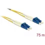 DELOCK InfiniBand/optiskās šķiedras kabelis 75 m OS2 2x LC uz 2x LC, 9 µm, Dzeltens/Zils