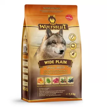 Sausā barība suņiem Wolfsblut Wide Plain Small Breeds — Zirgs & Saldie kartupeļi, 7,5 kg, bezgraudu, 26% olbaltumvielas