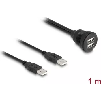 DeLOCK USB 2.0 kabelis 2 x USB Type-A vīriešu savienotājs uz 2 x USB Type-A sieviešu savienotājs 1 m melns