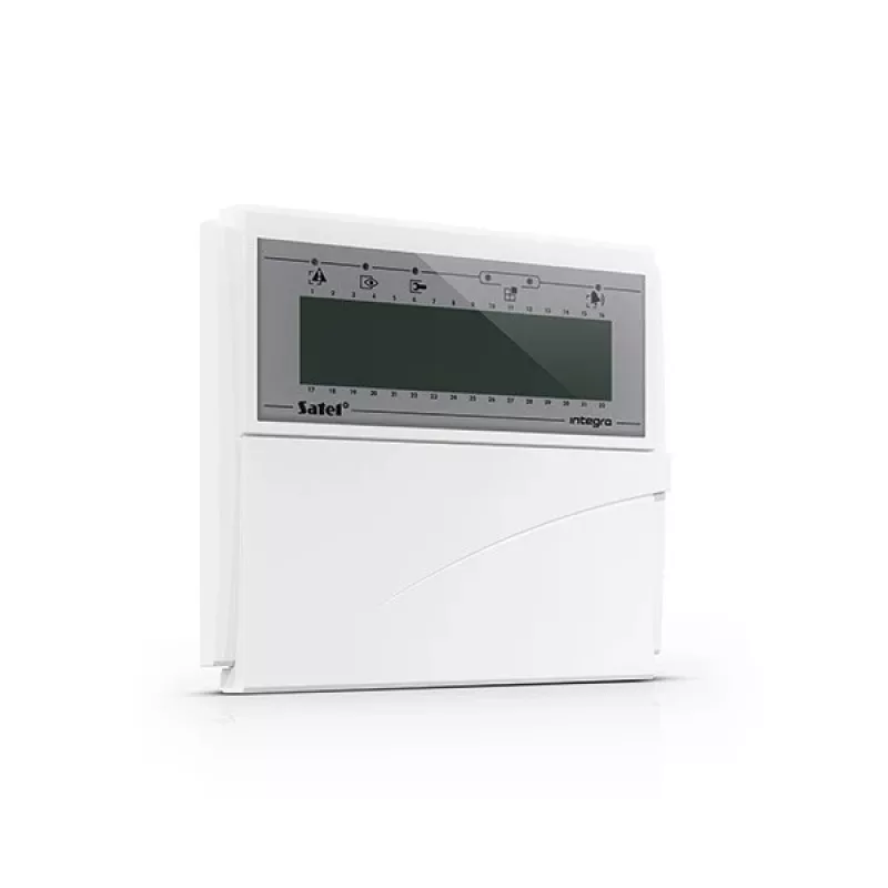 Signalizācijas LCD tastatūra Satel INT-KLCD-W sistēmai INTEGRA ar baltu fona apgaismojumu, baltā krāsā
