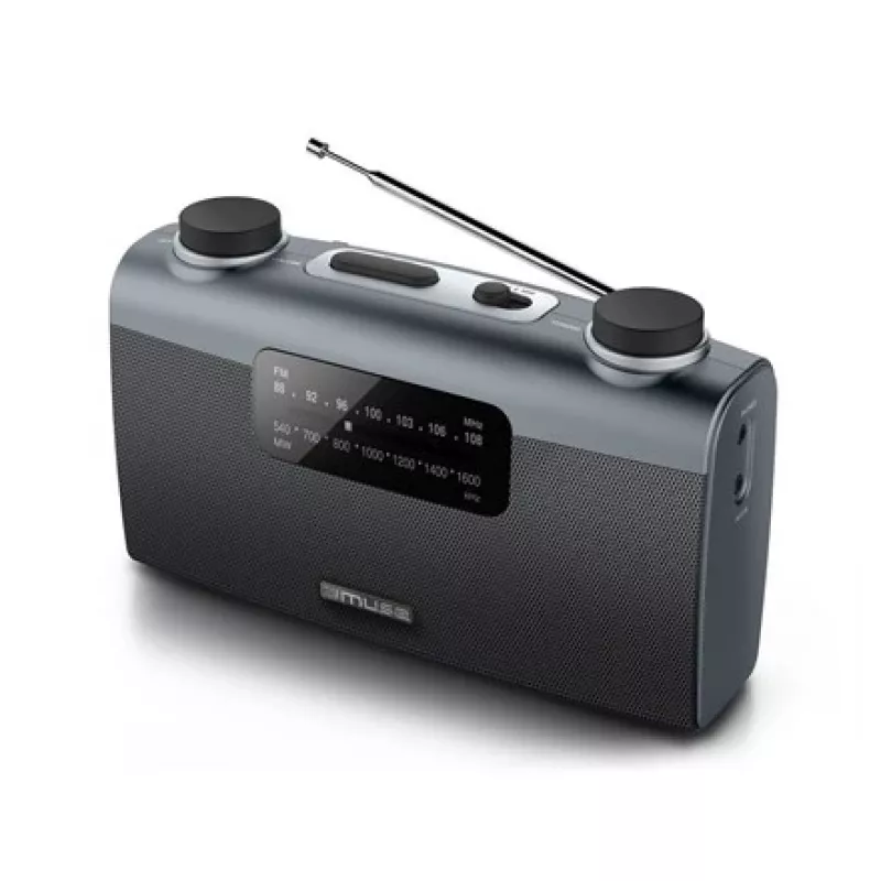 Pārnēsājamais radio Muse M-058 R — AM/FM, skaļuma regulators, baterijas vai 230V tīkls, melns/pelēks