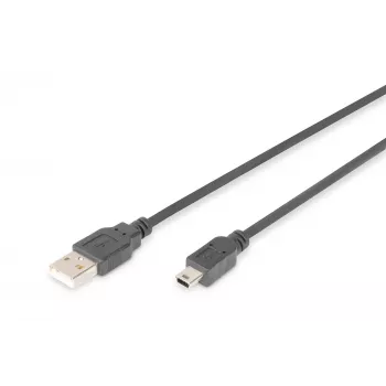 Digitus ASSMANN USB kabelis - USB Type A (tēviņš) uz Mini-USB Type B (tēviņš) - 1 m - melns (AK-300108-010-S)