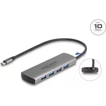 USB HUB DeLOCK 64293 Type-C 10000 Mbit/s Pelēks