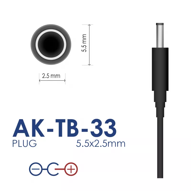 Akyga AK-TB-33 universālais barošanas adapteris, 5 V, 2 A, 10 W, 5,5 x 2,5 mm, 1,5 m