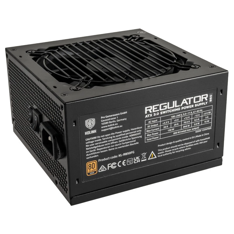 Kolink Regulator 80 PLUS Gold barošanas bloks, ATX 3.0, PCIe 5.0, modulārs - 850 W
