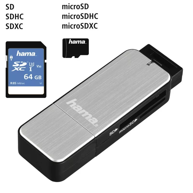 Hama 123900 karšu lasītājs USB 3.2 Gen 1 (3.1 Gen 1) Melns, Sudrabs