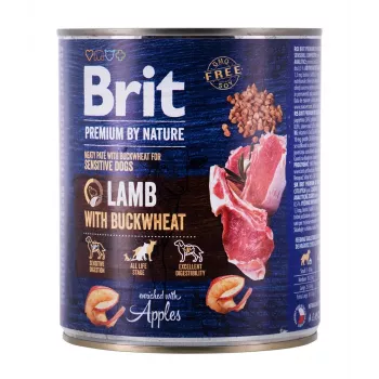 Brit Premium by Nature mitrā suņu barība ar jēru un griķiem 800 g, bezgraudu, pieaugušiem suņiem, konservs