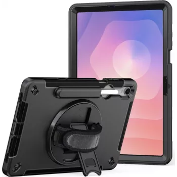 Kickstand Maciņš jt berlin Samsung Galaxy Tab S11 ar Izturīgu Rokas Siksnu — Melns