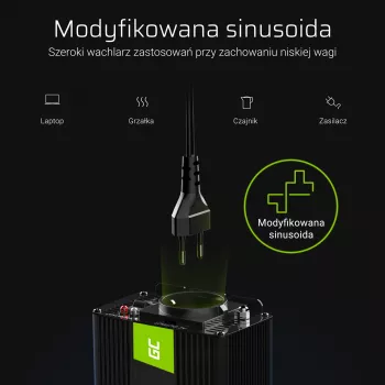 Green Cell INV04DE 24V->230V invertors, 500 W, 50 Hz, universāls barošanas avots, melns