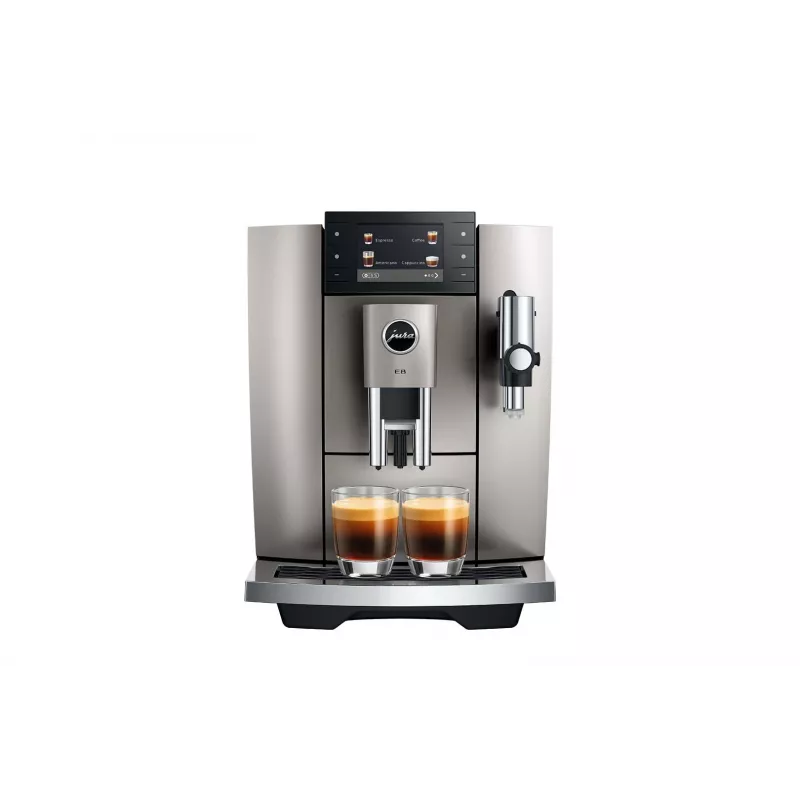 Kafijas automāts JURA E8 Pilnībā automātisks 1,9 L Sudrabs — 15 bāri, 3,5 collu displejs, dzirnaviņas, piena putotājs