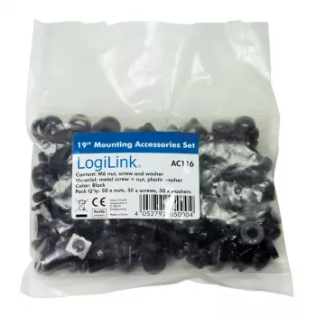 Skrūvju komplekts LOGILINK AC116 — 50 melnas skrūves plauktu piederumiem