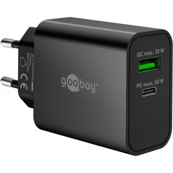 Goobay USB-C PD GaN Dual Fast Charger 30 W melns (75335)