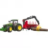 BRUDER John Deere 7R 350 ar meža piekabi un 4 baļķiem