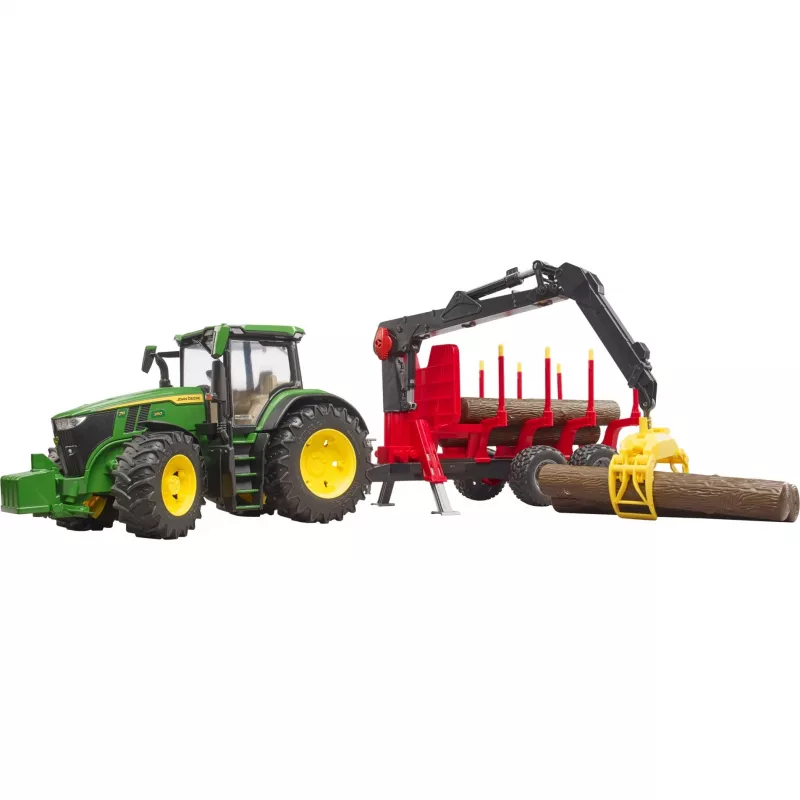 BRUDER John Deere 7R 350 ar meža piekabi un 4 baļķiem