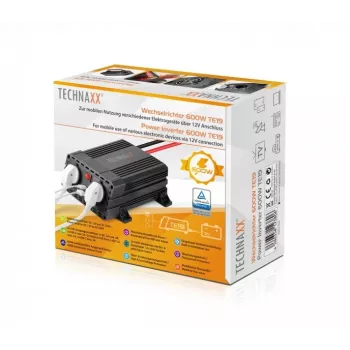 Technaxx TE19 sprieguma pārveidotājs automašīnai, 600 W, melns