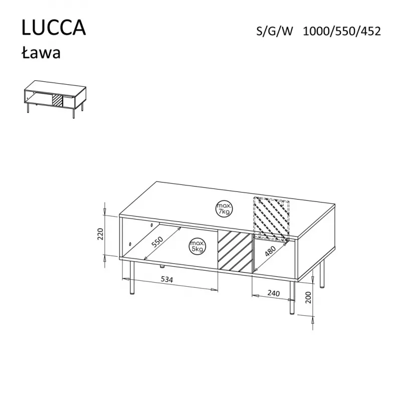 Kafijas galdiņš Cama Meble LUCCA 1000×550×460 mm taisnstūrveida melns