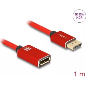 DeLOCK DisplayPort pagarinājuma kabelis 8K 60 Hz 1 m sarkans metāls bez fiksatora