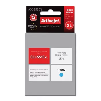 Activejet ACC-551CN tintas kasetne (aizstāj Canon CLI-551C; Supreme; 15 ml; ciāna)