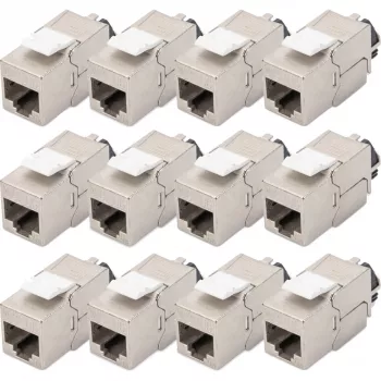 DIGITUS CAT 6A ekranēts keystone modulis ar viedo kabeļu pārvaldnieku, plakanais RJ-45, 14.5×34.5×21 mm — 12 gab.