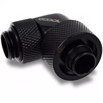 Eiszapfen 16/10mm skrūvējamais savienotājs 90° grozāms G1/4, melns, mīkstajām caurulēm (PVC, silikons, neoprēns)