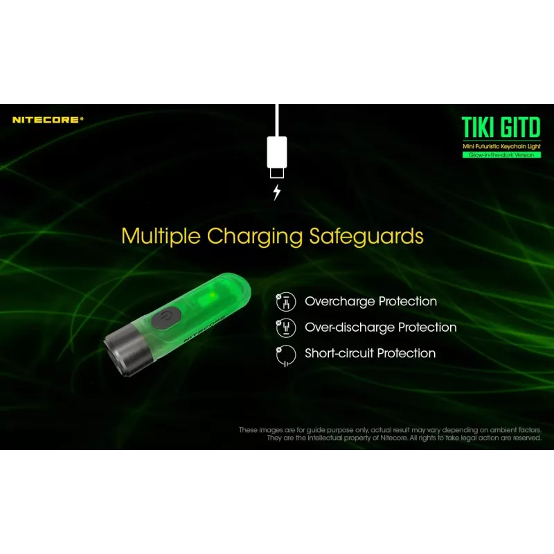 Atslēgu piekariņa lukturītis Nitecore TIKI GITD Grey — USB uzlādējams, 1 lm, 55 mm, 12 g, IP66