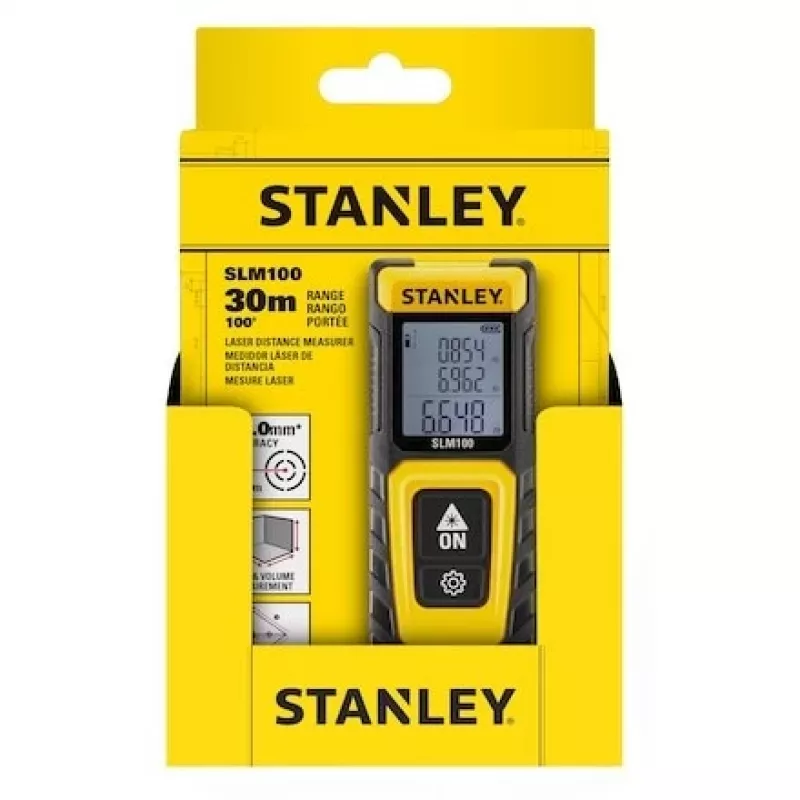Lāzera attāluma mērītājs STANLEY SLM100 — 30 m diapazons, kompakts rokas mērinstruments