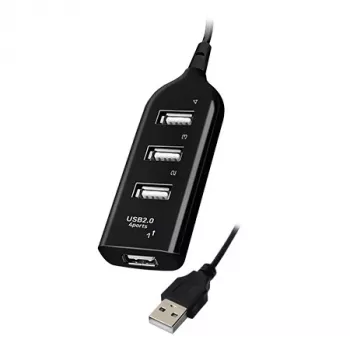 VAKOSS USB centrmezgls TC-234UX — 4 portu USB 2.0 centrmezgls, līdzstrāvas barošana (5V, 1A), melns