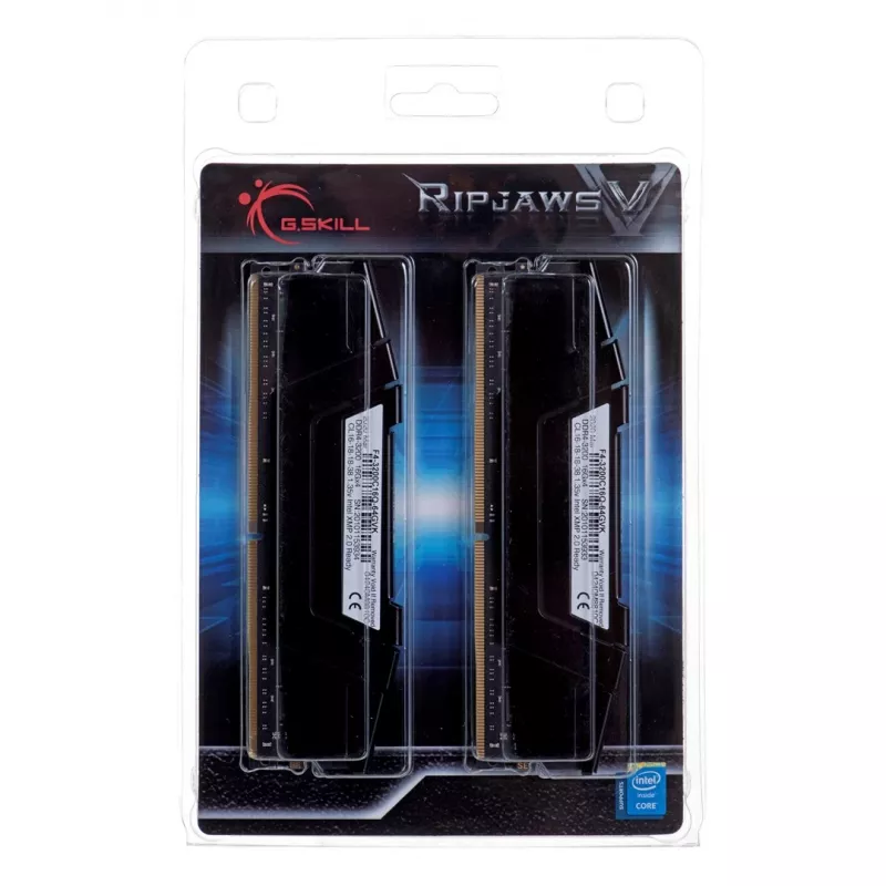 G.SKILL Ripjaws V sērijas DDR4 RAM 64 GB (4x16 GB) 3200 MT/s CL16-18-18-38 1,35 V datora atmiņa UDIMM - melna (F4-3200C16Q-64GVK)