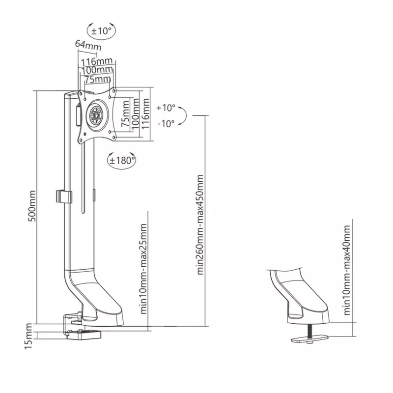 Maclean MC-853 galda stiprinājums vienam monitoram 17–32 collām, VESA 75x75 / 100x100, līdz 8 kg