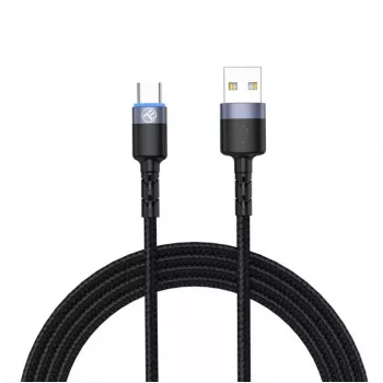 Datu kabelis Tellur USB uz Type-C LED neilona pīts 1.2 m Melns