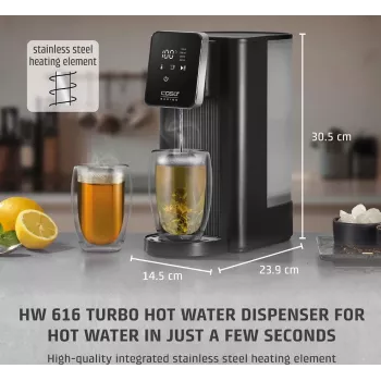 Caso Turbo Hot Water Dispenser HW 616 ūdens sildītājs | 2600 W | 2,5 L | Melns/nerūsējošais tērauds