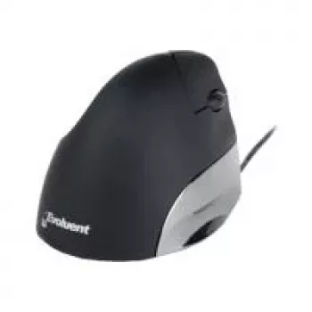 BakkerElkhuizen Evoluent Standard, labā roka, vertikāls dizains, optiskā, USB Type-A, 1500 DPI, melna, pelēka, sudraba