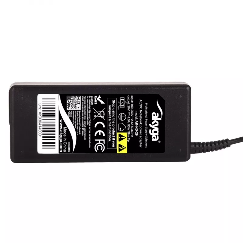 Strāvas adapteris Akyga AK-ND-29 90W 20V 4,5A Lenovo klēpjdatoriem, AC 100–250V, 1,2m kabelis, melns