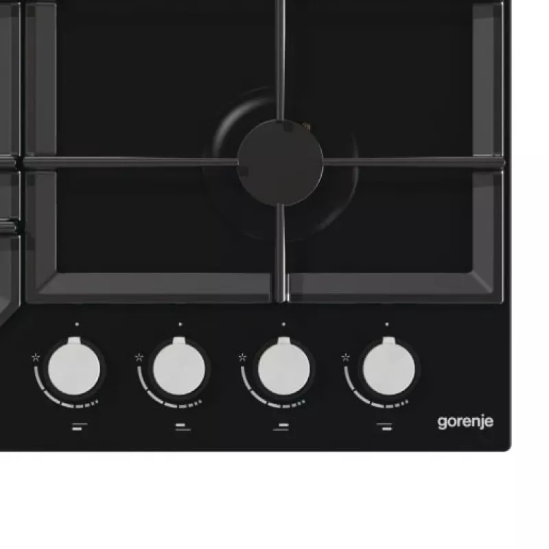 Gāzes plīts virsma Gorenje GT641KB, iebūvējama 60 cm, 4 gāzes zonas, rūdīts stikls, čuguna režģi, rotācijas pogas